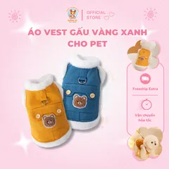 Áo vest gấu vàng xanh cho Pet, áo bò denim cho chó mèo - Áo cho chó mèo, thú cưng - Ziềng iu Petshop