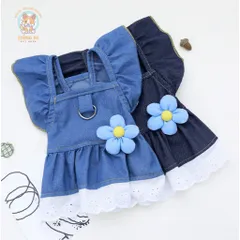 Váy bò jeans hoa xinh (Tặng kẹp nơ) cho thú cưng - Áo, váy cho chó mèo, thú cưng - Ziềng iu Petshop