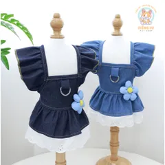 Váy bò jeans hoa xinh (Tặng kẹp nơ) cho thú cưng - Áo, váy cho chó mèo, thú cưng - Ziềng iu Petshop
