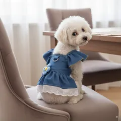 Váy bò jeans hoa xinh (Tặng kẹp nơ) cho thú cưng - Áo, váy cho chó mèo, thú cưng - Ziềng iu Petshop