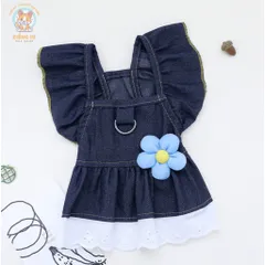 Váy bò jeans hoa xinh (Tặng kẹp nơ) cho thú cưng - Áo, váy cho chó mèo, thú cưng - Ziềng iu Petshop