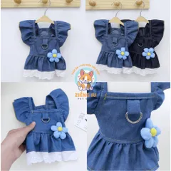 Váy bò jeans hoa xinh (Tặng kẹp nơ) cho thú cưng - Áo, váy cho chó mèo, thú cưng - Ziềng iu Petshop