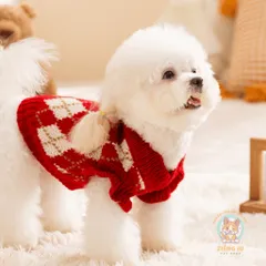 Áo Len Cherry Diamond (Tặng kẹp nơ) cho thú cưng - Áo, váy cho chó mèo, thú cưng - Ziềng iu Petshop