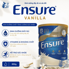 [Hàng nhập khẩu] Sữa Bột Ensure 850g Hương Vani - Dinh Dưỡng Tăng Cường Sức Khỏe Cho Người Lớn, Người Già, Hỗ Trợ Hệ Miễn Dịch, Tiêu Hóa Tốt