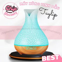 [ BH 12 THÁNG ] Máy Xông Tinh Dầu Hoa Tulip Vân Rạn, Máy Xông Tinh Dầu Tròn Vân Rạn, Kèm Remote Điều Khiển