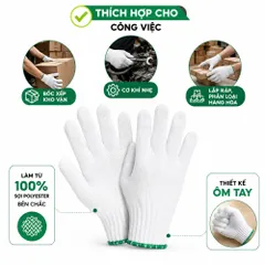 Combo 100 Đôi Găng Tay Polyster Trắng Dày Dặn Khó Rách Cho Cơ Khí - Đi Biển - Làm Vườn - POLY75G