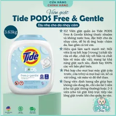 Bình viên giặt xả Tide Pods Free & Gentle Mỹ giúp trắng sáng quần áo, phù hợp da nhạy cảm da em bé