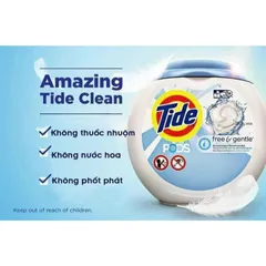 Bình viên giặt xả Tide Pods Free & Gentle Mỹ giúp trắng sáng quần áo, phù hợp da nhạy cảm da em bé