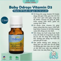 Vitamin D3 Nhỏ Giọt Baby Ddrops 400IU 90 Giọt 2.5ml Organic Mỹ