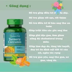 Viên uống hỗ trợ dạ dày tinh chất nghệ Turmeric Curcumin 500mg180 Puritan Pride.