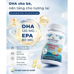 180 viên Dầu Cá Nordic Children's DHA Mini Omega 3 250mg Vị Dâu Cho Bé 3-6 Tuổi Phát Triển Trí Não