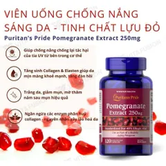 Viên Uống Lựu Chống Nắng Nội Sinh, Trắng Da, Giảm Nám Pomegranate Extract 250mg Puritan's Pride