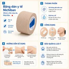 Băng dán y tế nichiban 25mm x 9m màu da ít lộ dễ cắt vải không dệt mềm tiện lợi cho chăm sóc tại nhà