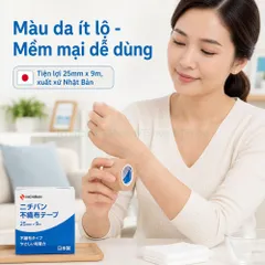 Băng dán y tế nichiban 25mm x 9m màu da ít lộ dễ cắt vải không dệt mềm tiện lợi cho chăm sóc tại nhà