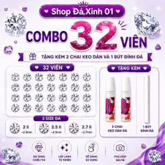 Combo 32 Viên Đá Đính- loại chân bằng- Size 2li, 2li5, 2li7 tặng kèm 2 KEO+ 1 BÚT có kèm hướng dẫn- đá đính trang trí