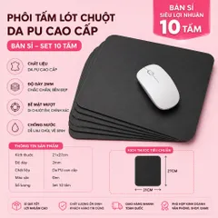Phôi Tấm Lót Chuột Da PU 2mm 21x27cm - Set 10 Tấm Bán Sỉ - Chống Nước, Di Chuột Mượt, Làm Đồ Handmade