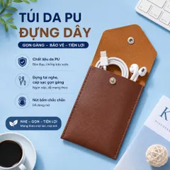 Túi Đựng Dây Sạc Tai Nghe Da PU Mini 8x8cm, Túi Đựng Cáp Sạc Có Nút Bấm Gọn Nhẹ Nhiều Màu