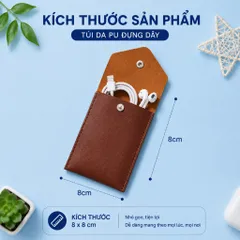 Túi Đựng Dây Sạc Tai Nghe Da PU Mini 8x8cm, Túi Đựng Cáp Sạc Có Nút Bấm Gọn Nhẹ Nhiều Màu