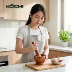Cối chày gỗ Cao Cấp KOCHI – Sấy khô, chống mốc Giã mạnh, an toàn cho mọi gian bếp