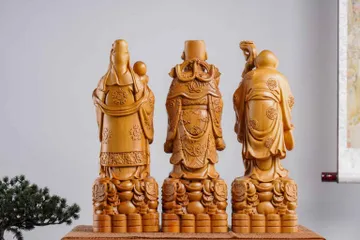 Bộ 3 Tượng Tam Đa Phúc Lộc Thọ Gỗ Bách Xanh 30cm