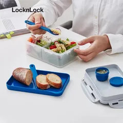 Hộp Cơm LocnLock TOGO Nhựa PP Chia 3 Ngăn Kèm Dao, Muỗng, Hộp Sốt HPL817 -1L