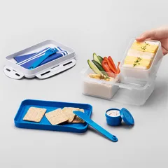 Hộp Cơm LocnLock TOGO Nhựa PP Chia 3 Ngăn Kèm Dao, Muỗng, Hộp Sốt HPL817 -1L