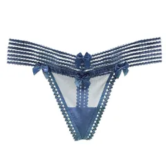 Quần Lót Lọt Khe Sexy Thun Ren Xuyên Thấu Viền Sọc Gợi Cảm Dễ Thương Quần Sịp Nữ Phối Hoa Quyến Rũ - T354 Xanh Dương