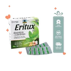 Viên uống thảo dược Eritux Plus (Hộp 100 viên) Hỗ trợ giảm ho, giảm đau rát họng do viêm họng, viêm phế quản.