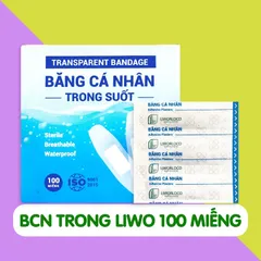 BĂNG CÁ NHÂN TRONG SUỐT LIWORLDCO (Hộp 100 miếng) Băng thông thoáng, độ dính cao, co dãn tốt
