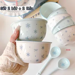 sét 2 bát kèm 2 thìa họa tiết bông tuyết – đơn giản mà cực xinh 🥣✨