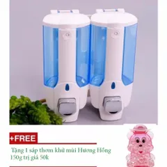 [HOT] Hộp đựng dầu gội nước rửa tay treo tường nhấn hai bình cao cấp tặng sáp khử mùi 150g (Hương Hồng) TI829