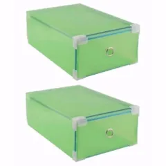 [HOT] Bộ 2 hộp đựng giày trong suốt viền kim loại (Xanh lá nhạt)