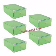 [HOT] Bộ 5 Hộp Đựng Giày Trong Suốt Có Ngăn Kéo Viền Kim Loại TI735 ( Xanh Lá)