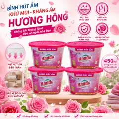 🌹BỘ 4 BÌNH HÚT ẨM HANDO HƯƠNG HỒNG 450ML – HÚT ẨM HIỆU QUẢ, KHỬ MÙI NẤM MỐC, HƯƠNG HỒNG THƠM MÁT
