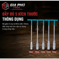 Combo bộ vặn ốc chữ T (bộ điếu T) 5 cây từ 8,10,12,13,14mm 812126