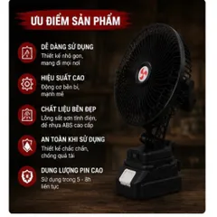 Quạt tích điện có xoay, 22cm, pin 10 cell (gồm quạt, pin, sạc) 812128