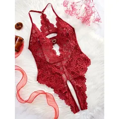 Bodysuit Ren Hoa Xẻ Ngực Sexy Gợi Cảm Đồ Ngủ Liền Thân Hở Đũng Quyến Rũ Đáng Yêu - N940 Đỏ