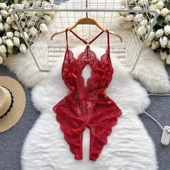 Bodysuit Ren Hoa Xẻ Ngực Sexy Gợi Cảm Đồ Ngủ Liền Thân Hở Đũng Quyến Rũ Đáng Yêu - N940 Đỏ