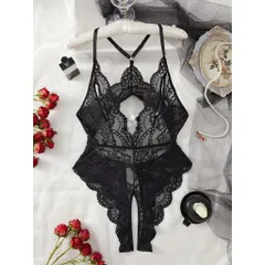 Bodysuit Ren Hoa Xẻ Ngực Đồ Ngủ Liền Thân Hở Đũng - N940 Đen