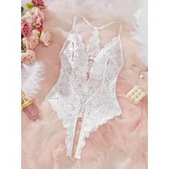 Bodysuit Ren Hoa Xẻ Ngực Sexy Gợi Cảm Đồ Ngủ Liền Thân - N940 Trắng