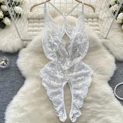 Bodysuit Ren Hoa Xẻ Ngực Sexy Gợi Cảm Đồ Ngủ Liền Thân - N940 Trắng