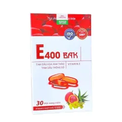 Vitamin E400 BAK E đỏ 400mg (Hộp 30 viên) bổ sung tinh dầu hoa anh thảo, tinh dầu thông đỏ, giúp đẹp da, mờ thâm nám.