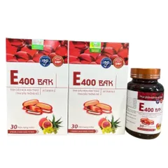 Vitamin E400 BAK E đỏ 400mg (Hộp 30 viên) bổ sung tinh dầu hoa anh thảo, tinh dầu thông đỏ, giúp đẹp da, mờ thâm nám.