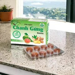 Viên ngậm ho Chanh Gừng Mekobee (Hộp 16 viên) Hỗ trợ giúp bổ phế, giảm ho, long đờm, giúp làm ấm đường hồ hấp. 812322