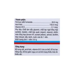 Viên uống bổ máu FEFRAROVIT (Hộp 100 viên) Bổ sung sắt, acid folic, vitamin B12, giảm nguy cơ thiếu máu do thiếu sắt.