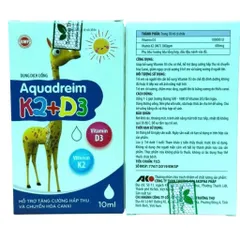 Dung dịch uống Aquadreim K2+D3 (Chai 10ml) Bổ sung Vitamin D3 và K2 để tăng hấp thu canxi, phát triển xương và răng