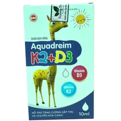 Dung dịch uống Aquadreim K2+D3 (Chai 10ml) Bổ sung Vitamin D3 và K2 để tăng hấp thu canxi, phát triển xương và răng