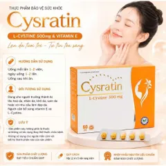 Viên uống Cysratin L-Cystine 500mg (Hộp 60 viên) Hỗ trợ giảm lão hóa, làm đẹp da và giúp tóc chắc khỏe.