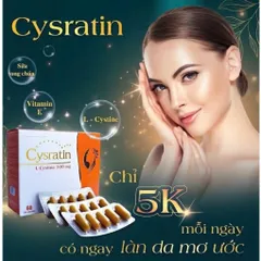 Viên uống Cysratin L-Cystine 500mg (Hộp 60 viên) Hỗ trợ giảm lão hóa, làm đẹp da và giúp tóc chắc khỏe.
