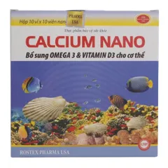 Viên uống Calcium Nano Rostex (Hộp 100 viên) Bổ sung Canxi D3, Omega 3 giúp chắc khỏe xương, tăng chiều cao, ngừa loãng xương
